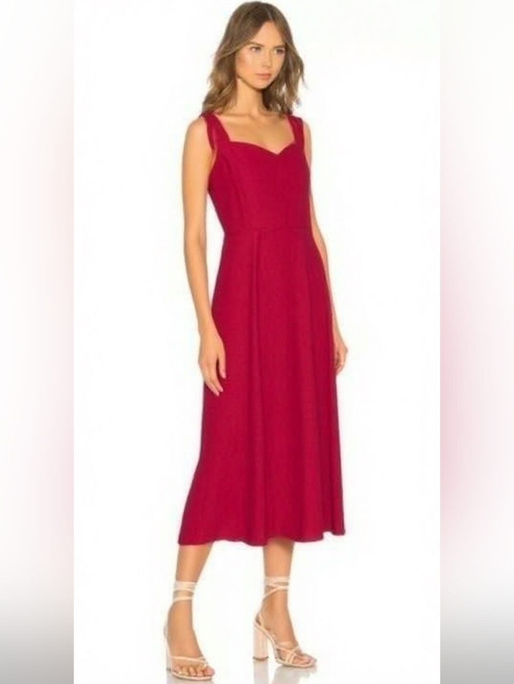 Reformation Red Linen Sweetheart Tie-Strap Open Back Midi Dress Size 6